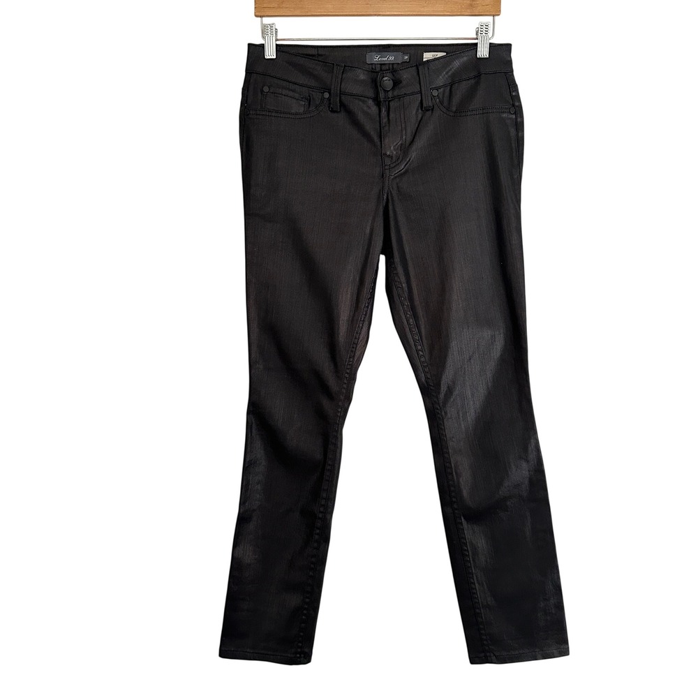 Level 99 Lily Skinny Straight Coated Black Jeans Women's Size 29 Grunge Goth